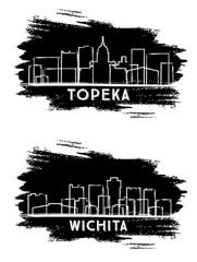 Wichita and Topeka Kansas USA City Skylines Silhouette. Hand Drawn Sketch.