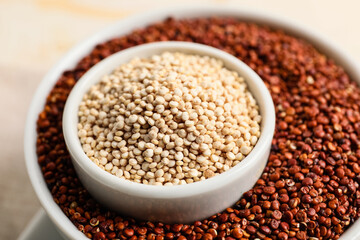 Bowls with healthy quinoa, closeup