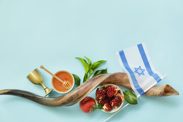 Composition for Rosh Hashanah (Jewish New Year) celebration on color background