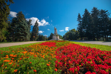 Aerial view over The Pantheon Monument in the Sea Garden of Varna, Bulgaria