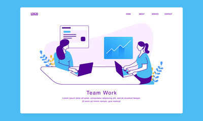 Modern custom illustration concept of women working together as a team for website and mobile website. landing page template