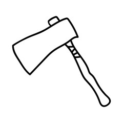 Stylized cartoon black line art tool axe on a white background. 