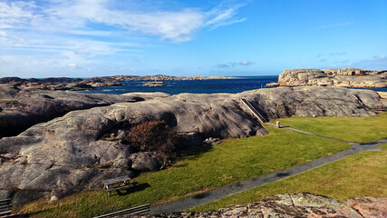 A view of the bay in the North Sea, beautiful stone beaches and islands, Sweden.