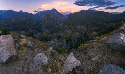 sunset over kings canyon national park, usa