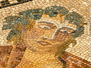 Baco.Mosaicos de la casa del caballero.Ciudad Romana de Volubilis(II d.c.), yacimiento arqueologico.Marruecos.