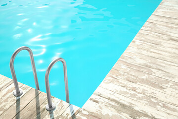 Obraz premium Ladder with grab bars in outdoor swimming pool