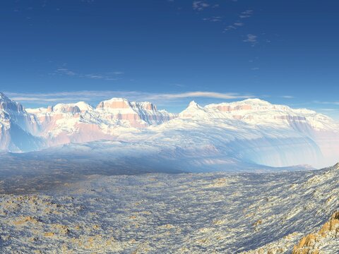 3D illustration  of a mountainous landscape