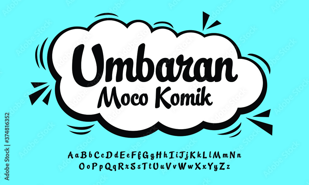 Fototapete typography script comic style. vector editable font a to z.