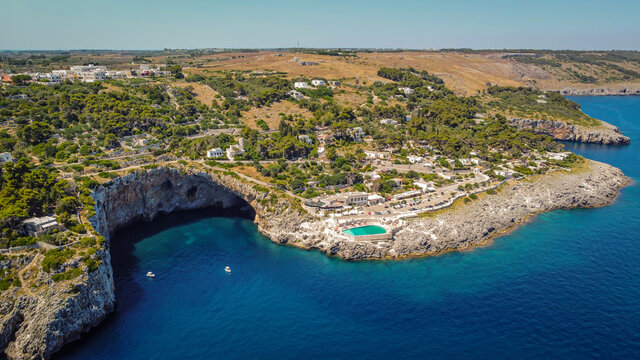 Zinzulusa cave on the Adriatic Coast of Puglia, Castro Marina, region Puglia in South Italy.