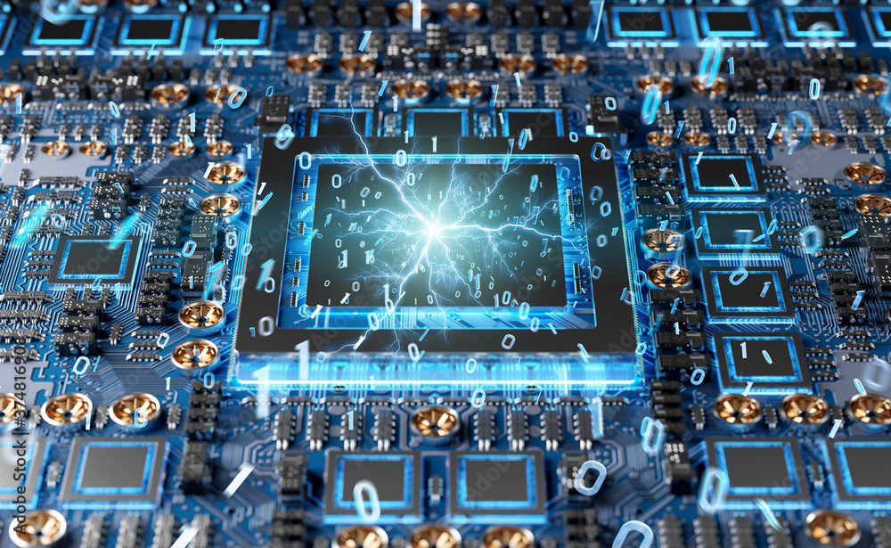 Poster close-up view of a modern gpu card with connections 3d rendering
