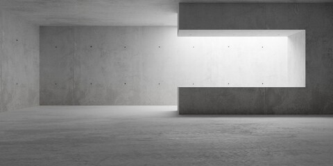 Abstract empty, modern concrete room with indirect lighting behind room divider and rough floor - industrial interior background template