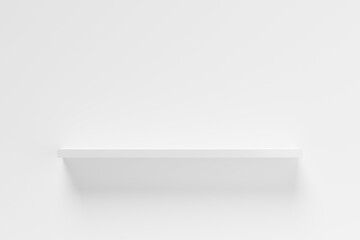 Single, empty white shelf board on white wall, object or product presentation template © Shawn Hempel