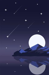Creative concept vector illustration night time sky on european mountain background.