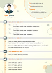 CV curriculum vitae or Resume Vector Light Orange Color Template A4 size Creative look design with Photo space.