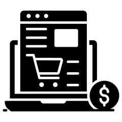 Fototapeta premium Webpage with shopping trolley inside a laptop, ecommerce website 