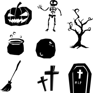 Collection of halloween silhouettes icon and character.vector