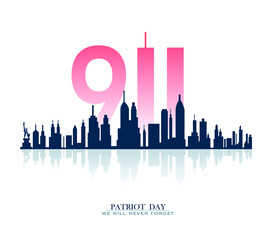 Twin Towers in New York City Skyline. September 11, 2001 National Day of Remembrance. Patriot Day anniversary banner. Vector illustration.