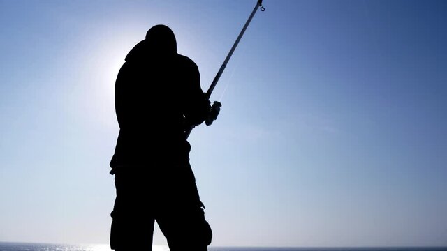 fisherman fishing rod and reel slow motion 4k