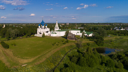 Aerial panorama of the Suzdal Kremlin, Russia.