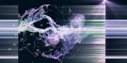 Abstract polygonal analyze algorithm artificial intelligence data. Analytics algorithms banner for science, technology and business. Big data. Quantum computing concept with grid and  lines.