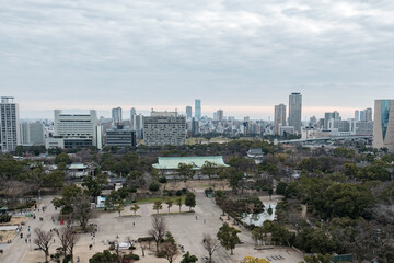 Obraz premium View from Osaka Castle with Shachihoko