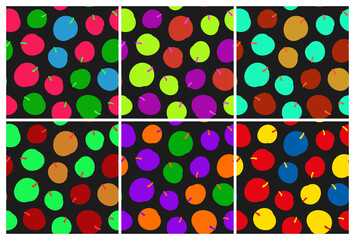 Set of bright seamless botanical patterns with apricots. Vector illustration.