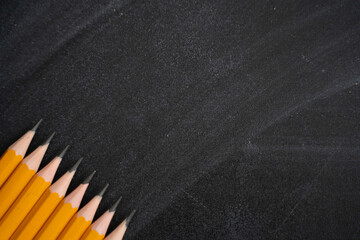 Pens on the background of blackboard. Back to school