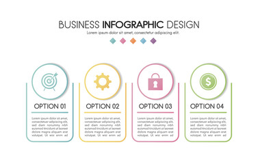 Diagram with business icons and 4 steps. Infograph design. Vector