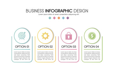 Diagram with business icons and 4 steps. Infograph design. Vector