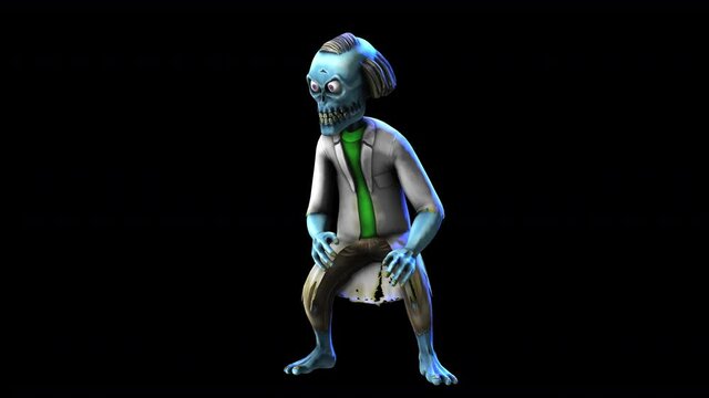 Seamless animation of a standing doctor zombie idle  isolated with alpha channel. Funny cartoon character for Halloween background.