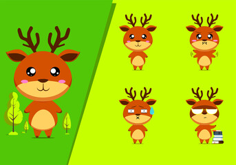 Naklejka premium Cute reindeer emoticon character set #4