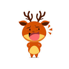 Cute reindeer character with mocking face isolated on white background. Reindeer character emoticon illustration