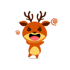 Cute reindeer character feel dizzy isolated on white background. Reindeer character emoticon illustration