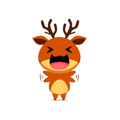 Cute reindeer character laughing isolated on white background. Reindeer character emoticon illustration