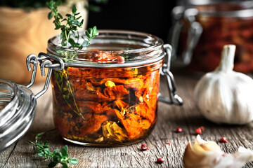 Sun dried tomatoes with Herbs and Garlic in Olive oil