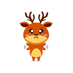 Cute reindeer character feeling annoyed isolated on white background. Reindeer character emoticon illustration