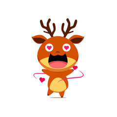 Cute reindeer character falling in love isolated on white background. Reindeer character emoticon illustration
