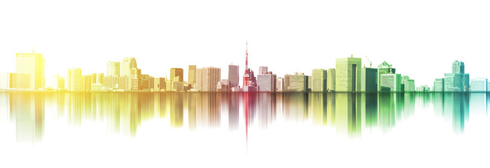 urban city skyline with reflection in Tokyo, Japan