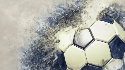 Soccer ball with particles illustration combined pencil sketch and watercolor sketch. 3D illustration. 3D CG. High resolution. - obrazy, fototapety, plakaty