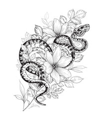 Vector Twisted Snake among Flowers