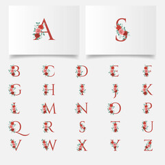 beautiful rose floral initial logo editable template