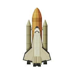 Spacecraft, Cosmos Exploration, Astronautics and Space Technology Theme Flat Vector Illustration on White Background