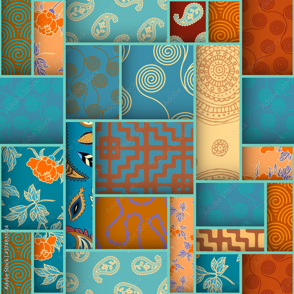 Aufkleber paper cut shapes design. seamless vector pattern.