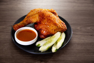 roasted chicken with chilli sauce and vegetables