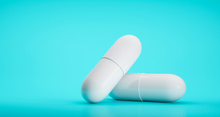 White Pills on blue background - 3D illustration