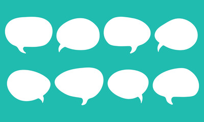 Set of speak bubble text, chatting box, message box outline cartoon vector illustration design. Balloon doodle style of thinking sign symbol.