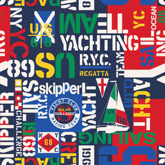 Nautical style yacht sailing elements wallpaper abstract vector seamless pattern 