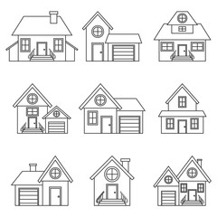 House vector line icons set isolated on a white background.