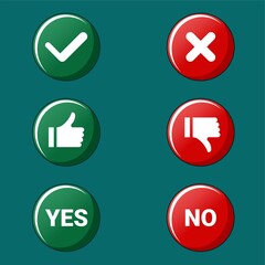 Set of check mark label. Green check mark and red cross. Modern thumbs up and thumbs down. Circle symbols yes and no button for vote, decision, web. illustration vector