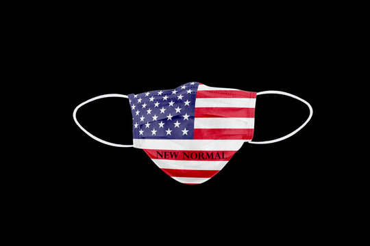 New normal text on mask with United States flag